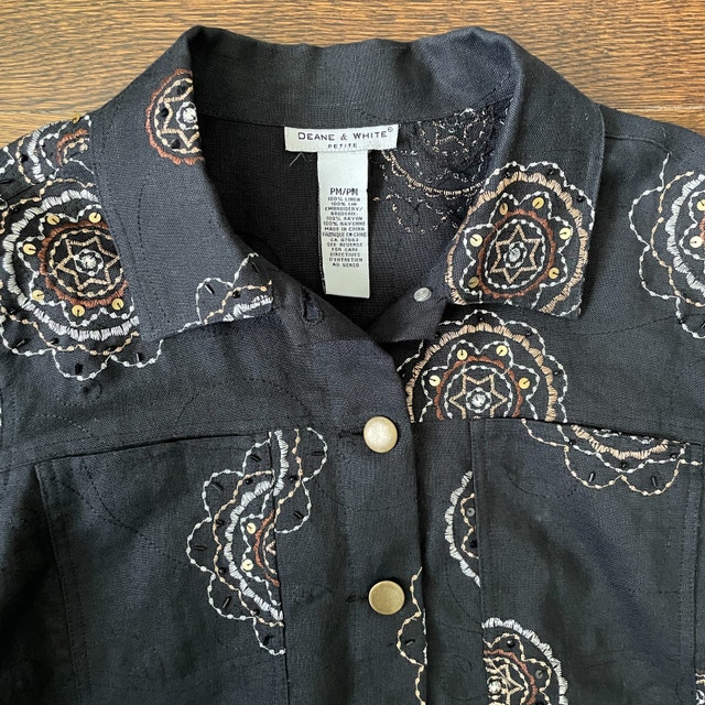 Deane & White Black Linen Jacket-Gold Embroidery-Medium - photo 4