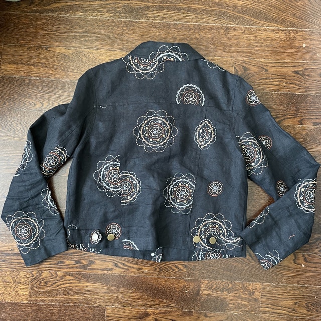 Deane & White Black Linen Jacket-Gold Embroidery-Medium - photo 5
