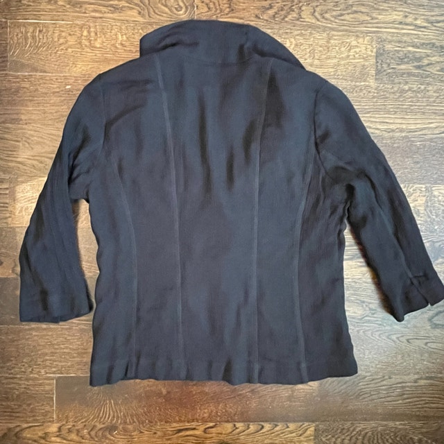Eileen Fisher Black Relaxed Crinkle Silk Blazer-Size XS - photo 2