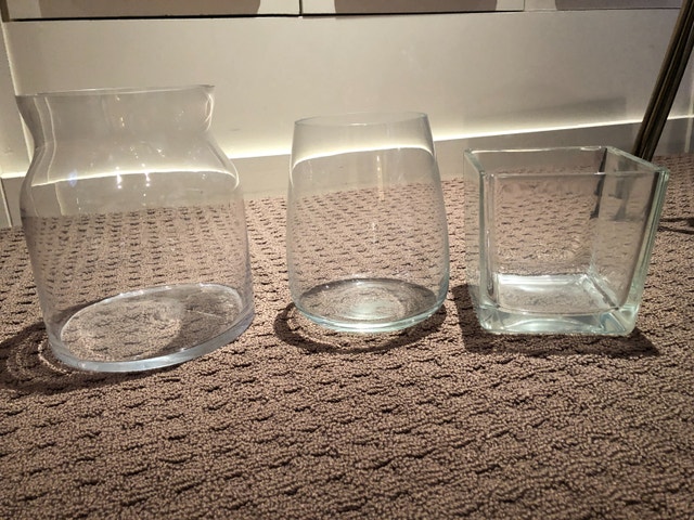 3 Large Glass Vases-Dress up your table! Measurements in Listing