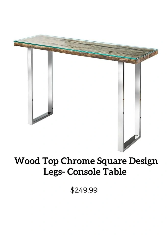 Wood Top Table Set with Chrome Square Legs & Glass Insert