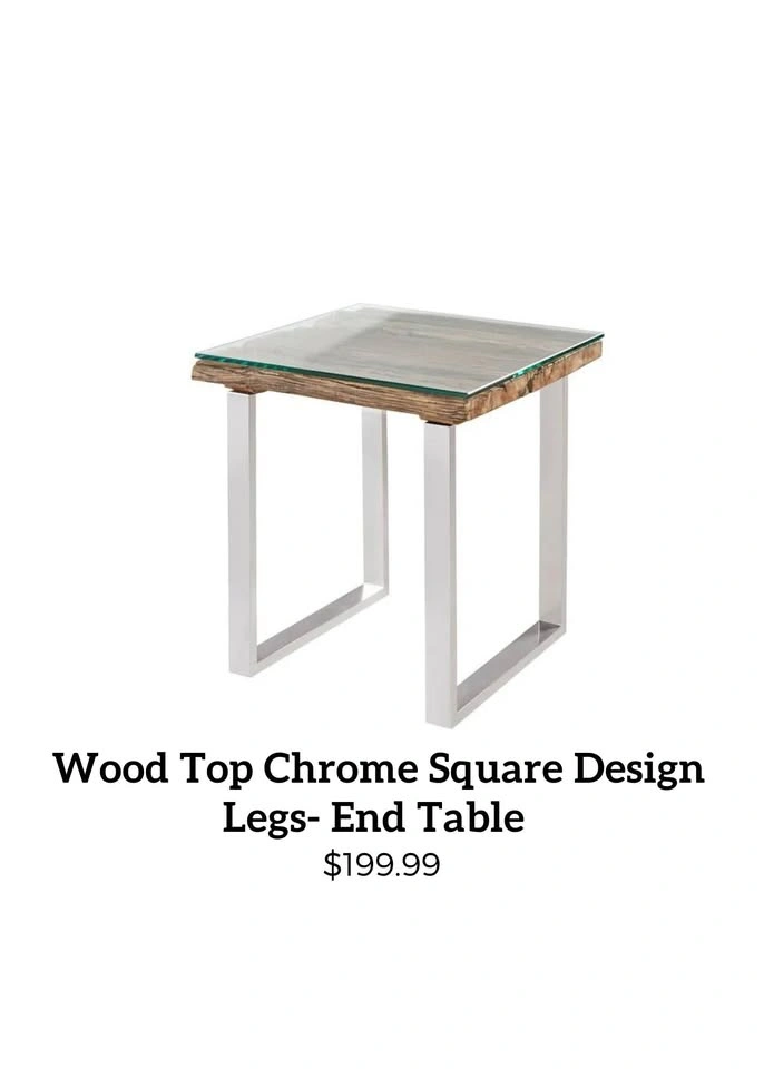 Wood Top Table Set with Chrome Square Legs & Glass Insert - photo 3