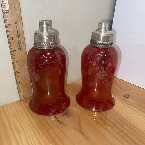 (2) Vintage Sterling Silver Cranberry Glass Candle Holders SHADE
