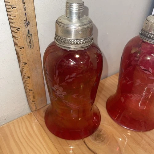 (2) Vintage Sterling Silver Cranberry Glass Candle Holders SHADE - photo 2