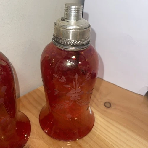 (2) Vintage Sterling Silver Cranberry Glass Candle Holders SHADE - photo 3