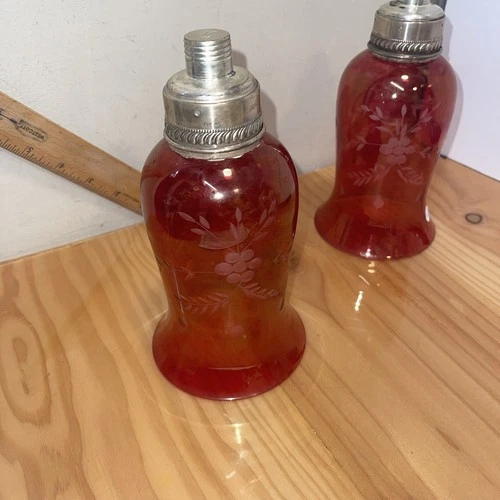 (2) Vintage Sterling Silver Cranberry Glass Candle Holders SHADE - photo 4