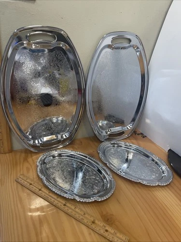 LOT OF 4 Irvinware Silver Oval Platter Plate Made In USA Stamped