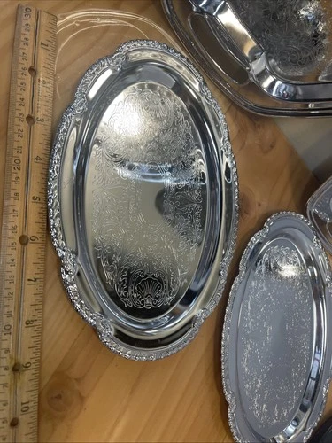 LOT OF 4 Irvinware Silver Oval Platter Plate Made In USA Stamped - photo 3