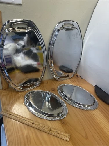 LOT OF 4 Irvinware Silver Oval Platter Plate Made In USA Stamped - photo 4