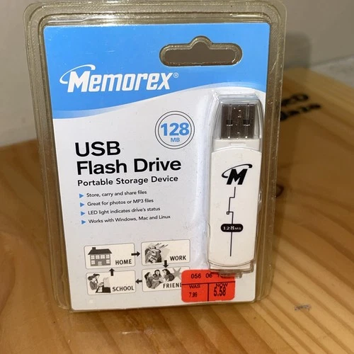 MEMOREX USB Flash Drive 128mb White 2007 New In Package Vintage