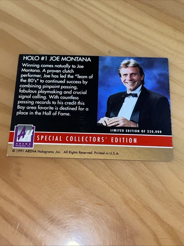 1991 Arena Holograms HOLO #1 Joe Montana, 49ers HOF - photo 4