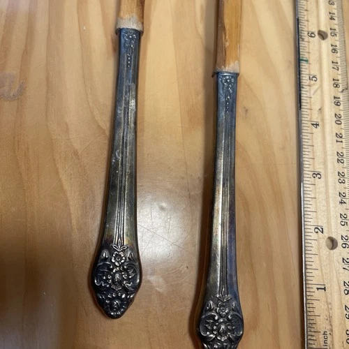 Salad Serving Set Sterling Handles Olive? Wood Baroque - photo 2