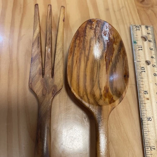 Salad Serving Set Sterling Handles Olive? Wood Baroque - photo 3