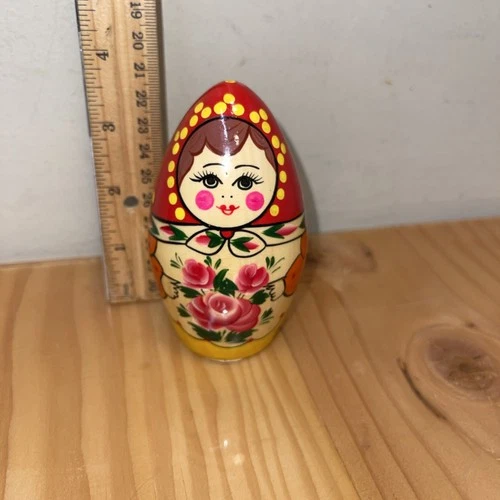 RUSSIAN KHOKHLOMA HAND PAINTED WOODEN EGG 4 1/8" #6