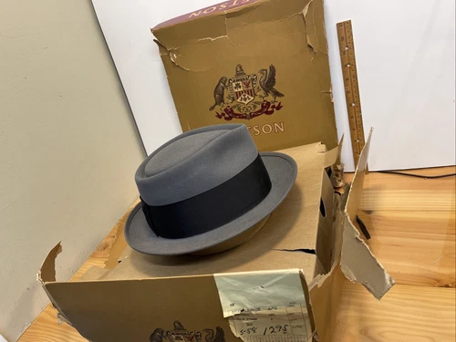 VINTAGE 1950s STETSON WOOL FEDORA HAT WITH BOX GRAY 6 7/8 ?