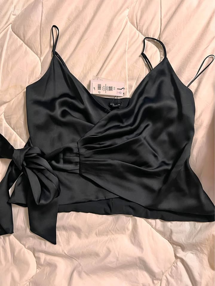 Garage satin V-neck wrap tank