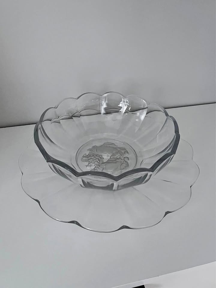 Val St Lambert Crystal Bowl & Platter Set