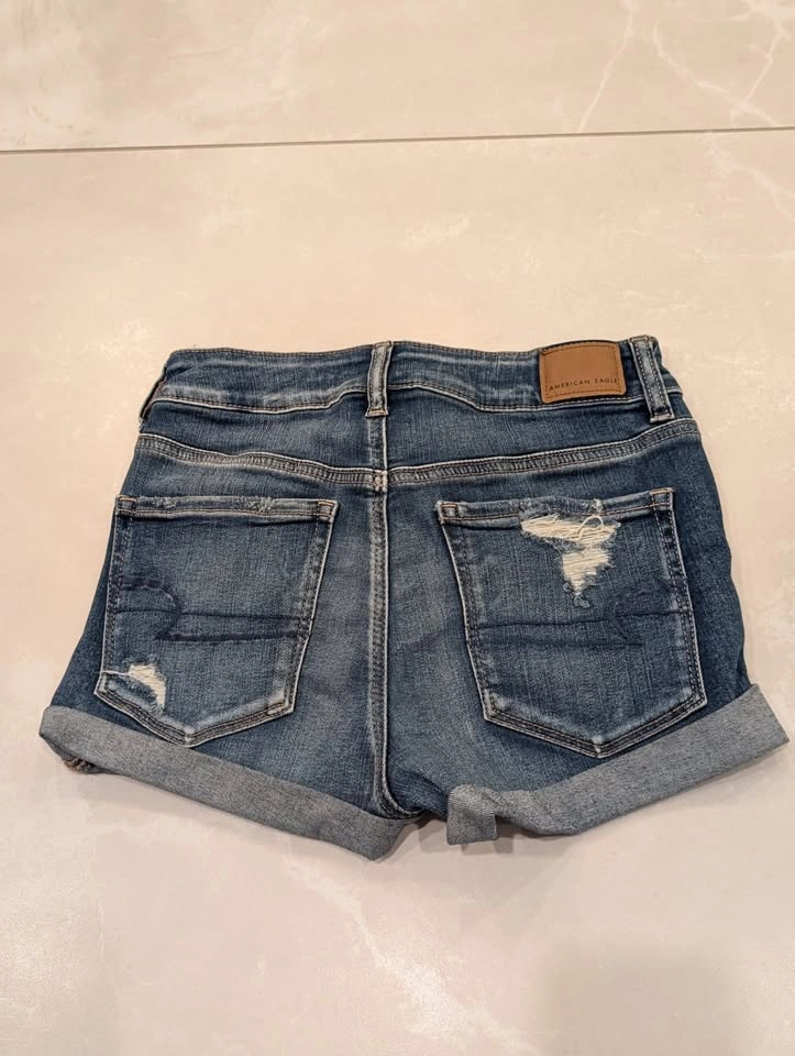 New with Tag American Eagle Womens Hi-Rise Shortie Ripped Blue J - photo 5
