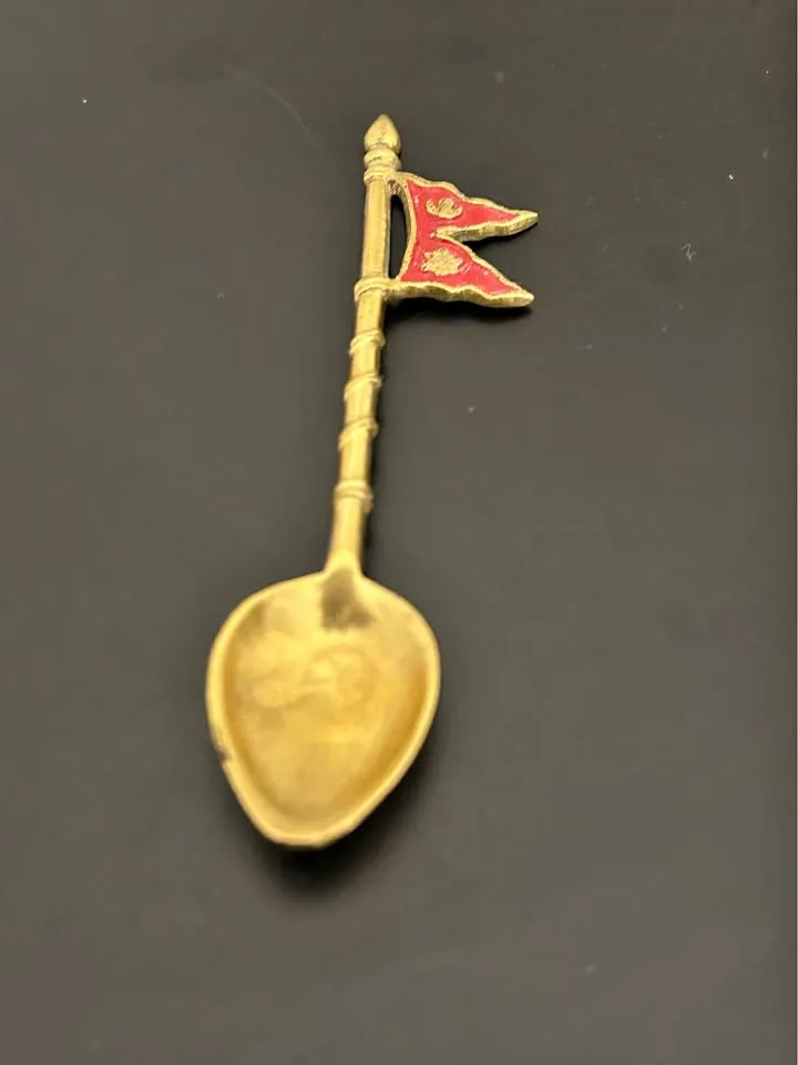 Vintage Brass Souvenir Spoon with Flag Design thumbnail