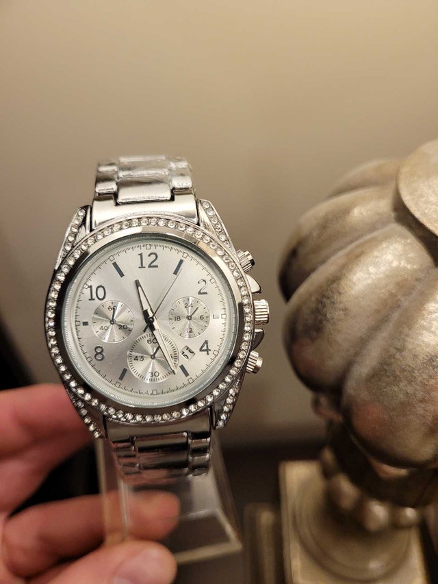 Brand New Unisex Silver Watch with Diamond Crystal Accents