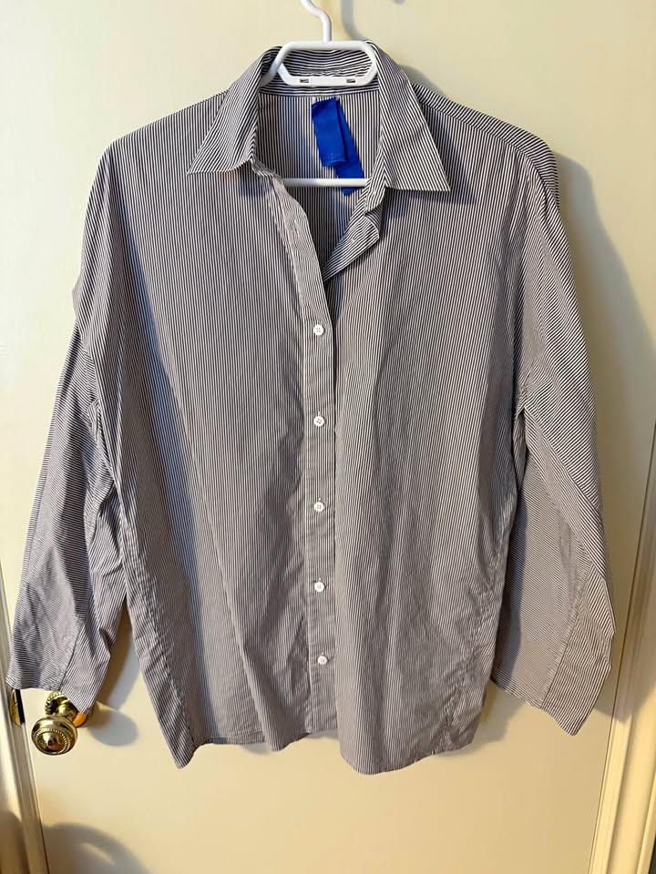 Kit & Ace Blouse - Size L - Grey & White Stripe