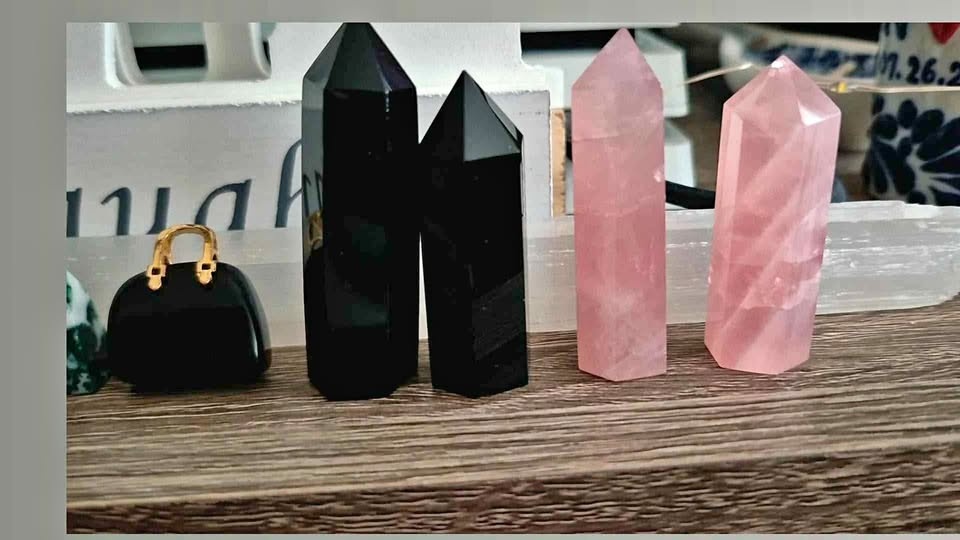 Mini Black Obsidian Tower & Mini Rose Quartz Tower