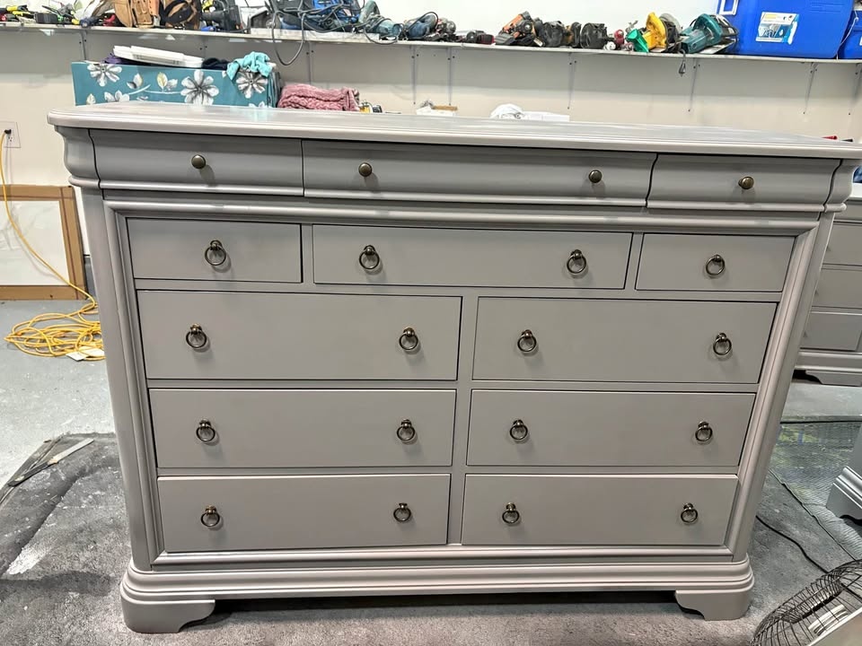 Beautiful grey storage dresser with one nightstand