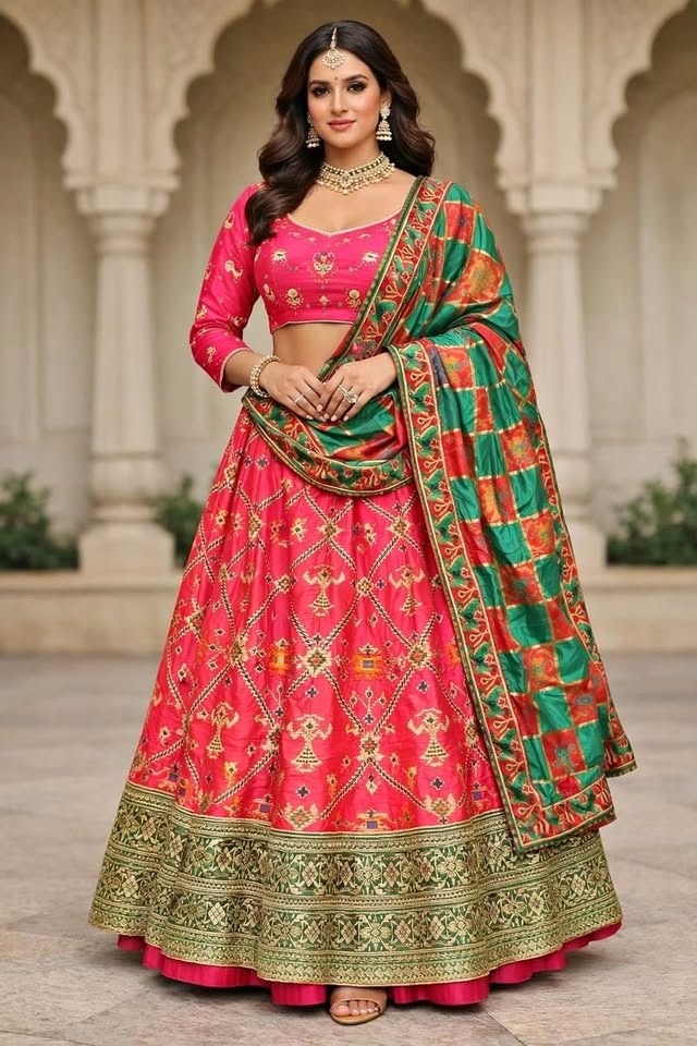 🌸 Stunning Pink & Green Designer Lehenga Choli 🌸