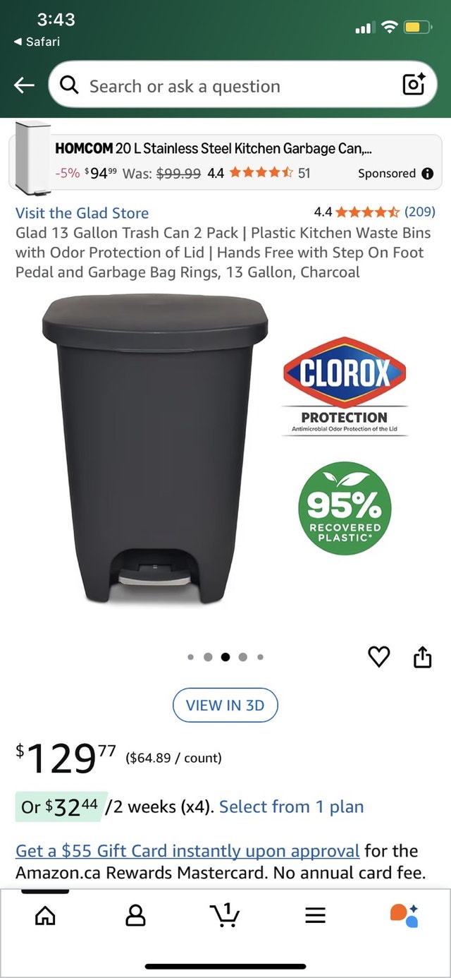 Glad Garbage Bin / Trash bin w foot pedal - photo 3