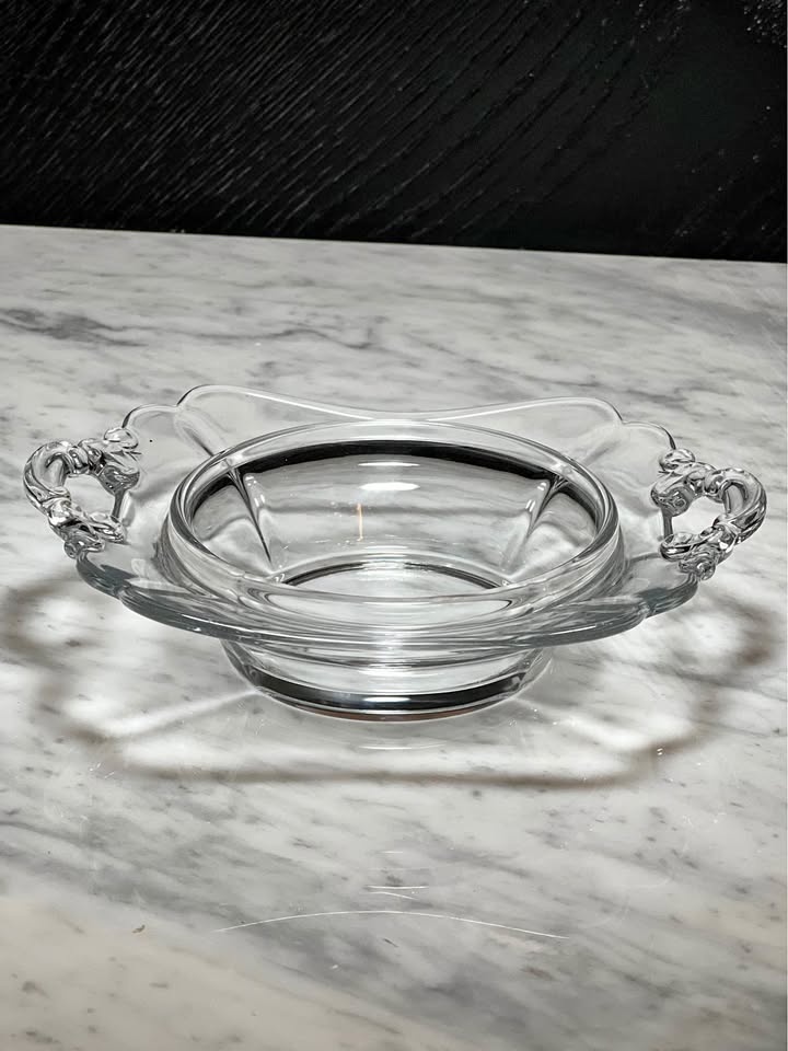 Clear Glass Dish With Baroque Style Handles