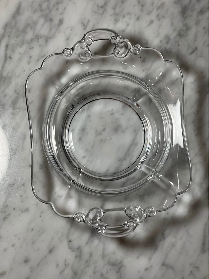 Clear Glass Dish With Baroque Style Handles - photo 3