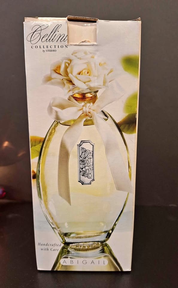 Cellini Crystal Perfume Bottle w Bisque Floral Top NIB