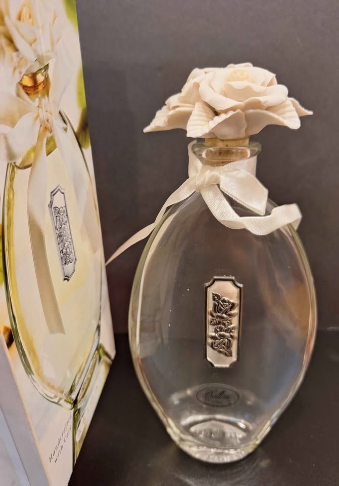Cellini Crystal Perfume Bottle w Bisque Floral Top NIB - photo 2