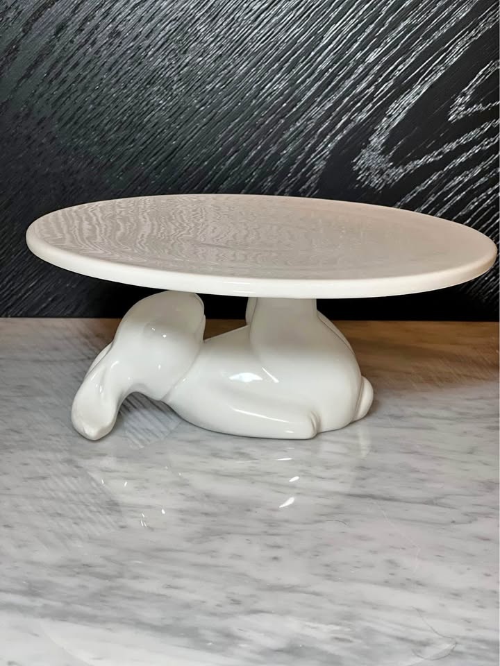 White ceramic bunny cake or cupcake stand