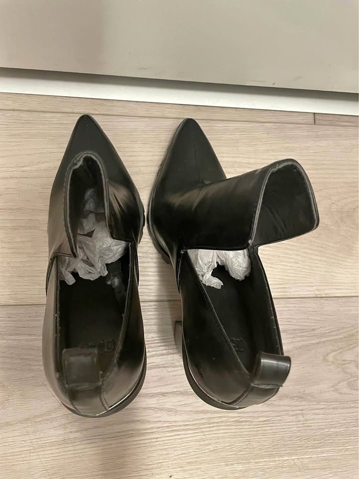 Black chunky heeled booties