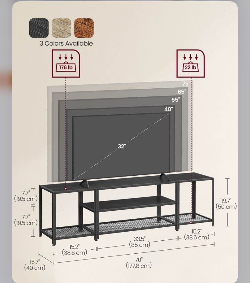 VASAGLE TV Stand - Fits TVs up to 75" - photo 3