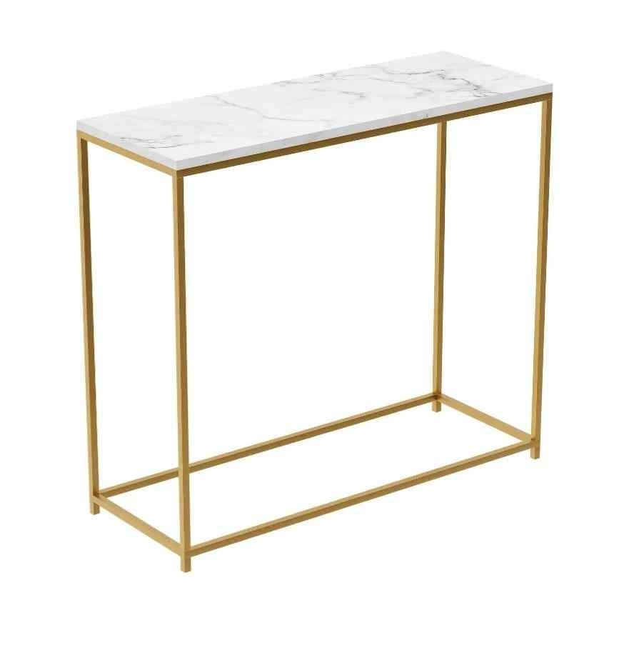 Marble-Look Console Table with Gold Base