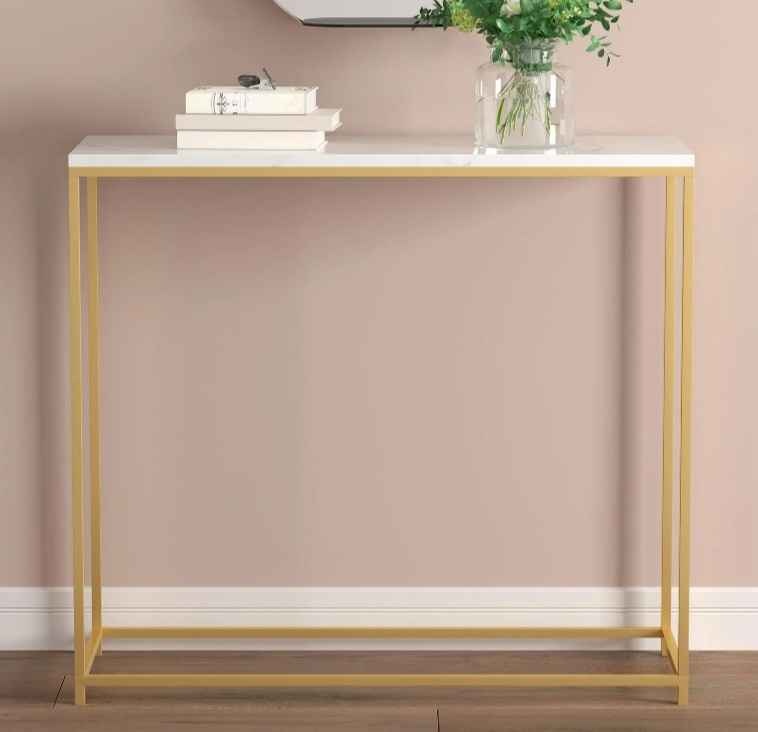 Marble-Look Console Table with Gold Base - photo 3