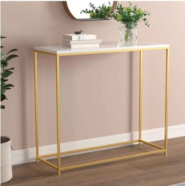 Marble-Look Console Table with Gold Base - photo 4