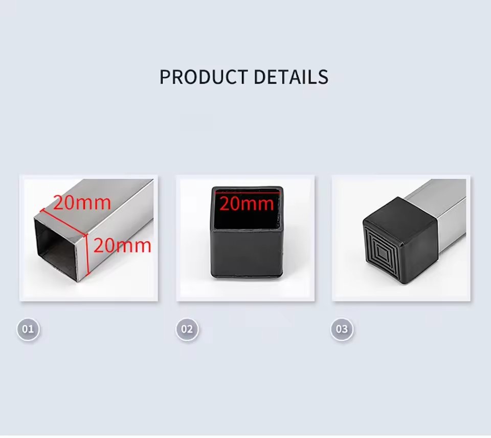 Black Square PVC Chair Leg Tips - 16 Pcs - photo 2