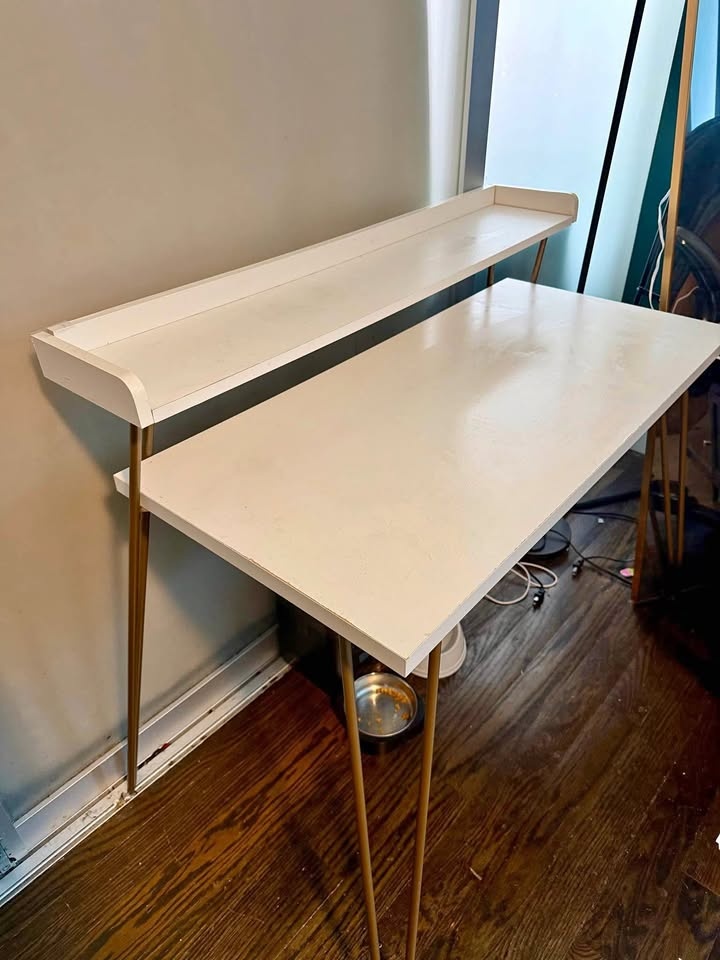 MOVE OUT SALE: Modern White Desk with Brass Legs