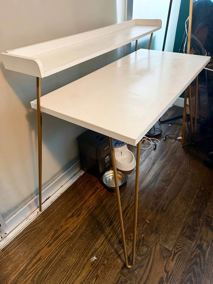 MOVE OUT SALE: Modern White Desk with Brass Legs - photo 2