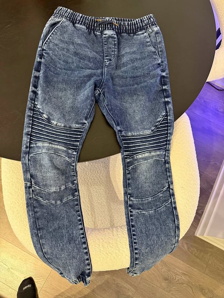 Men's denim skinny biker jeans with a washed finish (S)