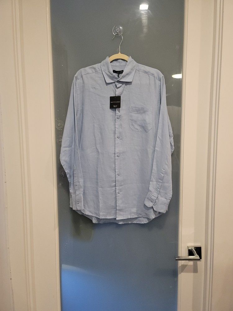 SAKS FIFTH AVENUE MENS BLUE LINEN SHIRT