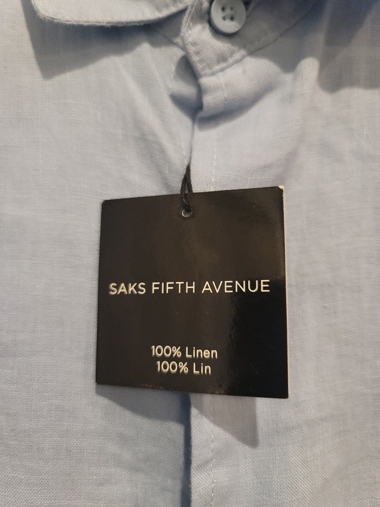 SAKS FIFTH AVENUE MENS BLUE LINEN SHIRT - photo 3
