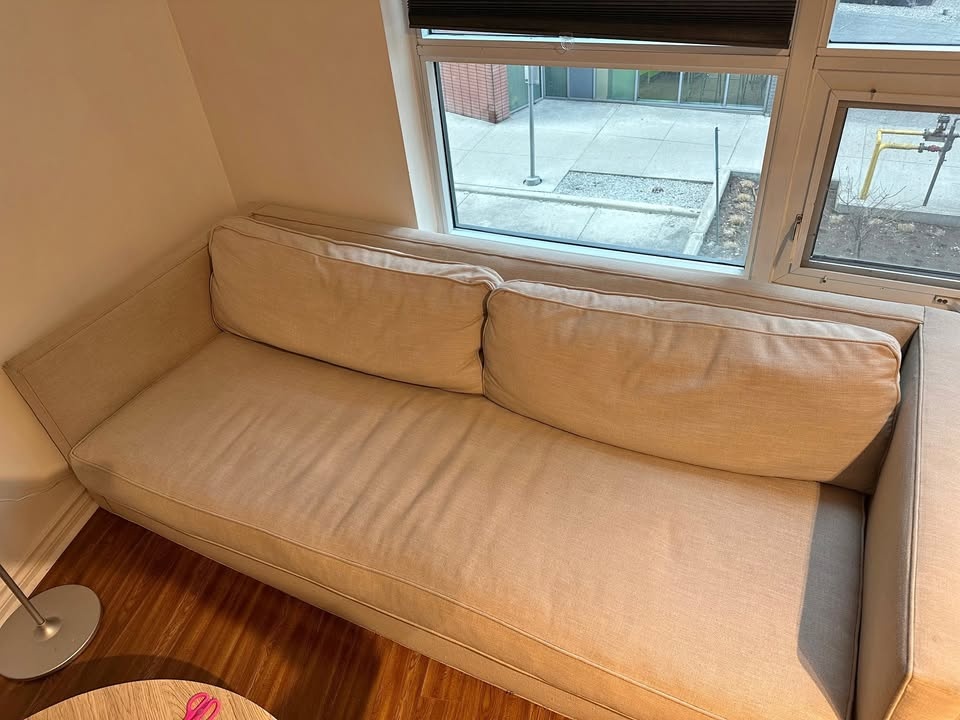 Beige West Elm sofa
