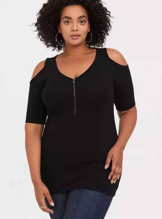 Torrid Foxy Vneck zip front cold shoulder top - photo 4