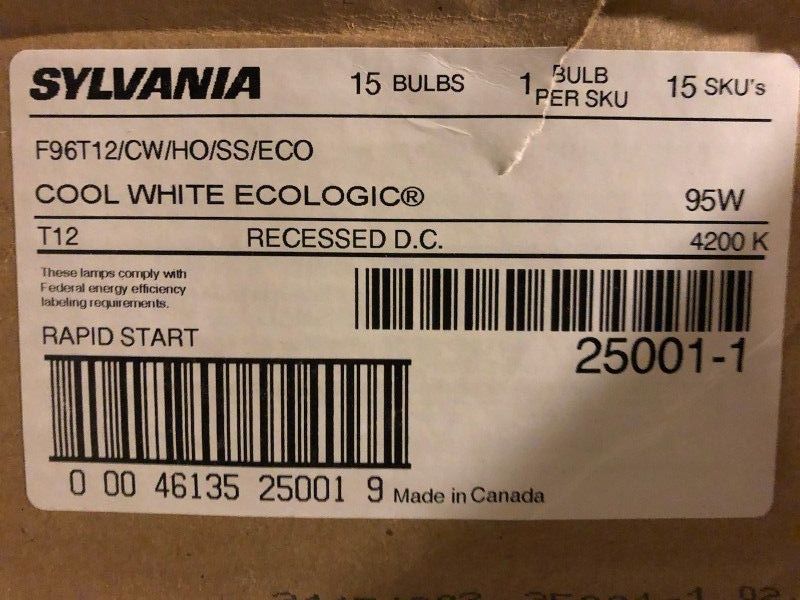 Sylvania 8' Fluorescent F96T12 - 22 Bulbs