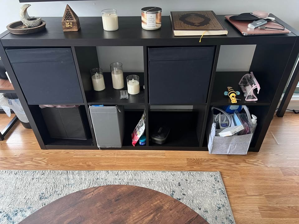 Black shelf unit ikea with storage boxes - photo 2
