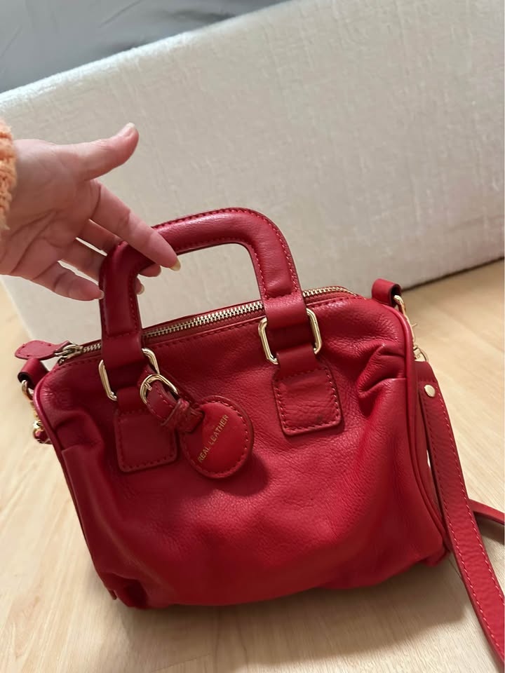 Red leather bag / Purse - photo 3